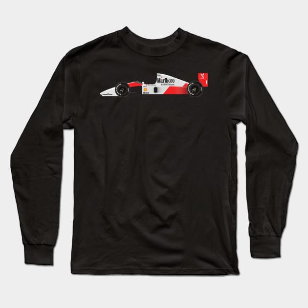 Ayrton Senna's McLaren Honda MP4/6 Illustration Long Sleeve T-Shirt by Burro Wheel